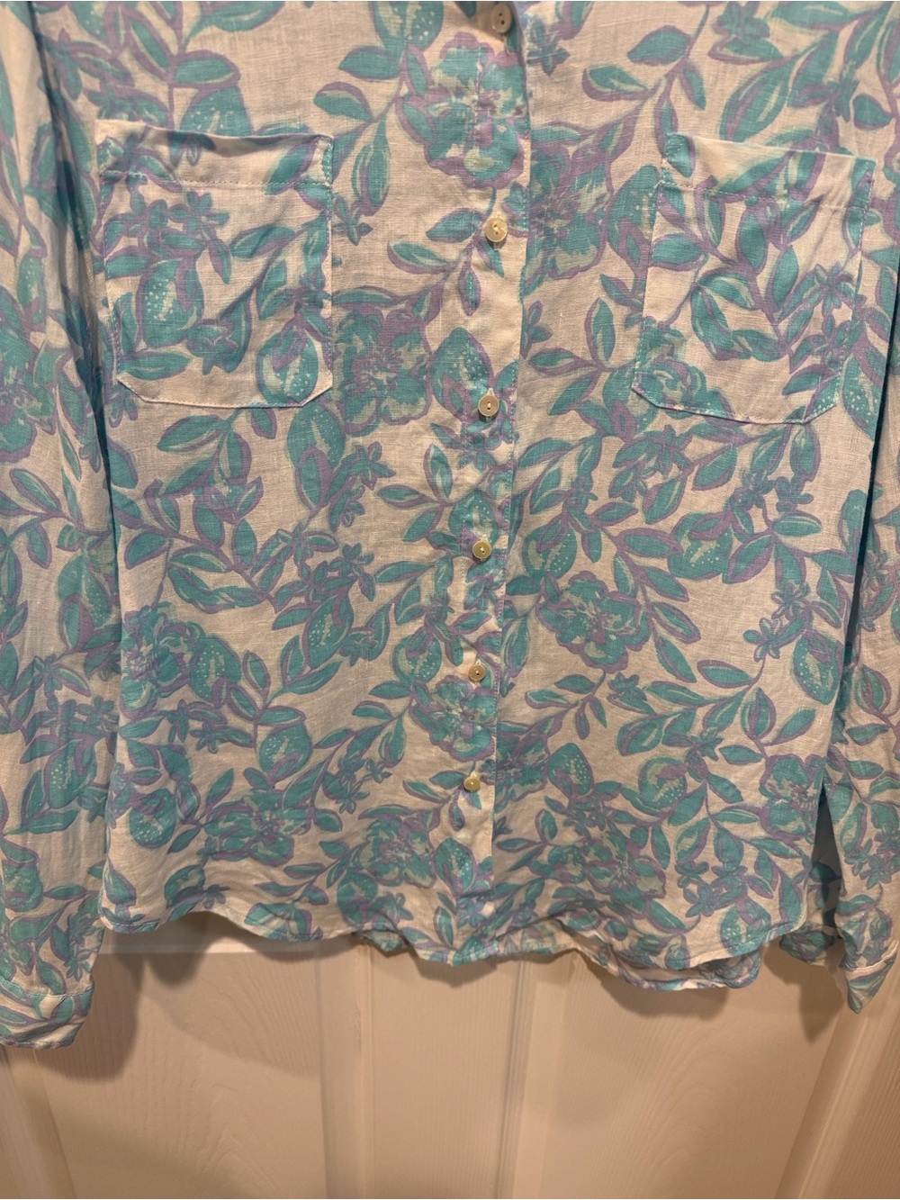 Lilly Pulitzer sea coast linen button down top jacaranda blue simply the zest M - Picture 5 of 8